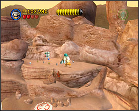 This one can be noticed easily near the swamp-dryers - Through the Jundland Wastes - Freeplay Mode - Episode IV - LEGO Star Wars II: The Original Trilogy - Game Guide and Walkthrough