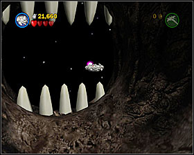 Enter the big crater on the surface of the huge asteroid and look around for a Double Score Zone and a minikit - Falcon Flight - Freeplay Mode - Episode V - LEGO Star Wars II: The Original Trilogy - Game Guide and Walkthrough