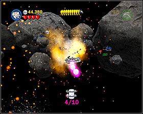 In one of the asteroid in the last section - Falcon Flight - Freeplay Mode - Episode V - LEGO Star Wars II: The Original Trilogy - Game Guide and Walkthrough