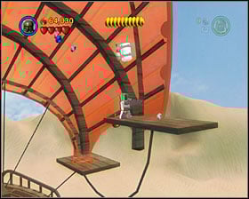 Once on the deck, find some bricks to build a grapple point and use it - The Great Pit of Carkoon - Freeplay Mode - Episode VI - LEGO Star Wars II: The Original Trilogy - Game Guide and Walkthrough