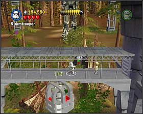 On the upper level of the imperial base use the stormtrooper panel and go back down to smash the cage with your detonator - Speeder Showdown - Freeplay Mode - Episode VI - LEGO Star Wars II: The Original Trilogy - Game Guide and Walkthrough
