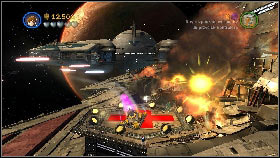 After landing approach the lever on the left [1] and activate it - Asajj Ventress - p. 4 - Story mode - LEGO Star Wars III: The Clone Wars - Game Guide and Walkthrough