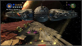 Use it to destroy three laser cannons on the ship in front of you [1] - Asajj Ventress - p. 4 - Story mode - LEGO Star Wars III: The Clone Wars - Game Guide and Walkthrough