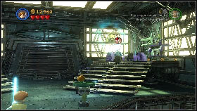 After a few hits the opponent will move to the platform on the left [1] and then onto the one of the right side of the room [2] - Asajj Ventress - p. 1 - Story mode - LEGO Star Wars III: The Clone Wars - Game Guide and Walkthrough