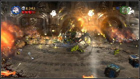 After immobilizing the creature, switch to a Jedi, stand on the blue circle in front of the beast [1] and attack it - General Grievous - p. 5 - Story mode - LEGO Star Wars III: The Clone Wars - Game Guide and Walkthrough