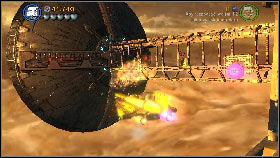 In the end switch to the character in the ship (or enter it once again), pick up the torpedoes [1] and fire it at the three points [2] marked on the bridge by the hangar entrance - General Grievous - p. 2 - Story mode - LEGO Star Wars III: The Clone Wars - Game Guide and Walkthrough