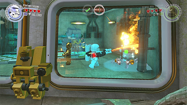 Use flame thrower to obtain the minikit - Chapter 7 - The Resistance | Minikits and red bricks - Minikits and red LEGO bricks - LEGO Star Wars: The Force Awakens Game Guide