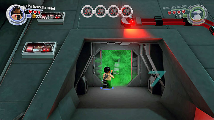 It is best to do it as Finn, who has gas mask - Chapter 9 - Destroy Starkiller Base | Minikits and red bricks - Minikits and red LEGO bricks - LEGO Star Wars: The Force Awakens Game Guide