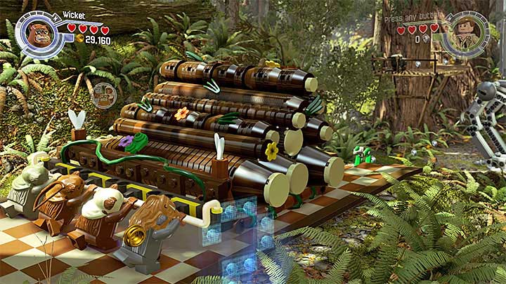 Ewoks must push the logs on the AT-ST. - Prologue - The Battle of Endor | Walkthrough - Story Mode - LEGO Star Wars: The Force Awakens Game Guide