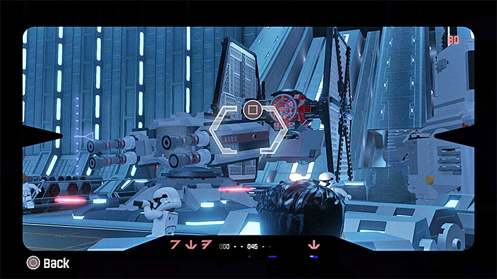 Use the Quadnoculars twice to locate all of the weak points of the large cannon. - Chapter 2 - Escape from the Finalizer | Walkthrough - Story Mode - LEGO Star Wars: The Force Awakens Game Guide