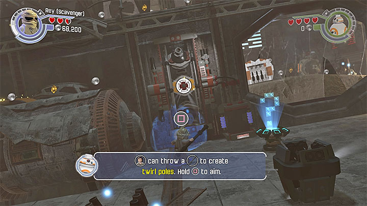 Rey must place the bar into the wall. - Chapter 2 - Escape from the Finalizer | Walkthrough - Story Mode - LEGO Star Wars: The Force Awakens Game Guide