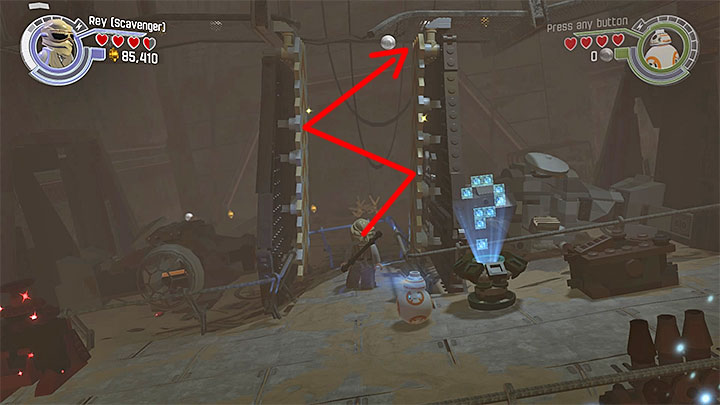 Use Rey to bounce off the walls. - Chapter 2 - Escape from the Finalizer | Walkthrough - Story Mode - LEGO Star Wars: The Force Awakens Game Guide