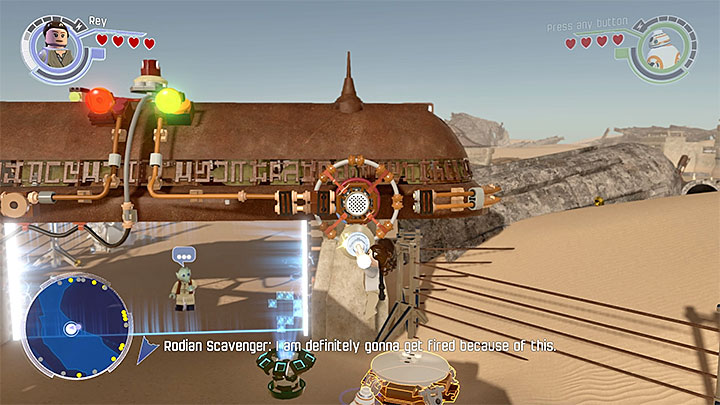 Jump to the bar on the right side. - Chapter 3 - Niima Outpost | Walkthrough - Story Mode - LEGO Star Wars: The Force Awakens Game Guide