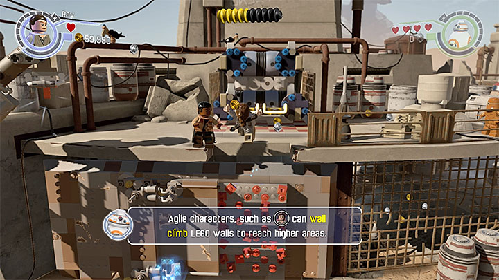 Only Rey can climb LEGO walls. - Chapter 3 - Niima Outpost | Walkthrough - Story Mode - LEGO Star Wars: The Force Awakens Game Guide