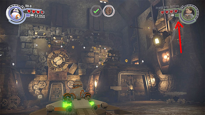 As BB-8 change the location of the rod on which Rey is hanging - Chapter 5 - Mazs Castle | Walkthrough - Story Mode - LEGO Star Wars: The Force Awakens Game Guide