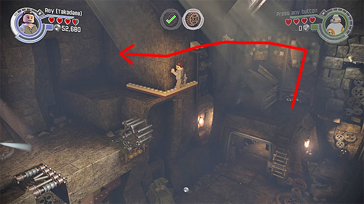 As Rey, catch the new climbing wall near the left upper ledge - Chapter 5 - Mazs Castle | Walkthrough - Story Mode - LEGO Star Wars: The Force Awakens Game Guide