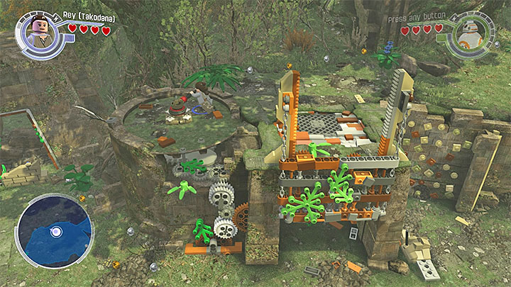 Use the rotating mechanism to transport BB-8 above - Chapter 6 - Battle of Takodana | Walkthrough - Story Mode - LEGO Star Wars: The Force Awakens Game Guide