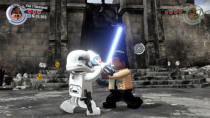In the final phase of the duel you must press the button shown on the screen - Chapter 6 - Battle of Takodana | Walkthrough - Story Mode - LEGO Star Wars: The Force Awakens Game Guide