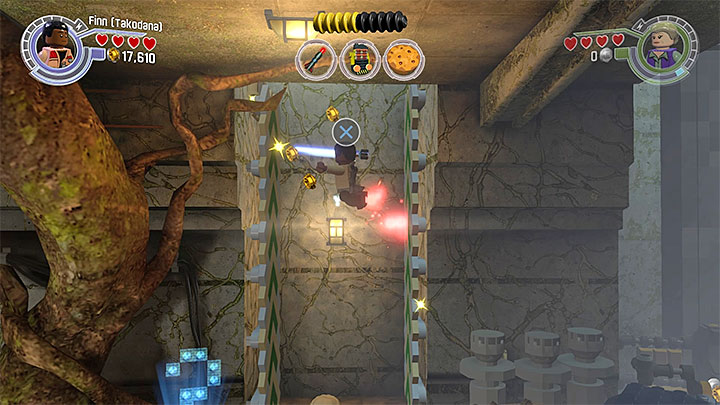 Bounce as Finn from the walls in order to reach the upper balcony - Chapter 7 - The Resistance | Walkthrough - Story Mode - LEGO Star Wars: The Force Awakens Game Guide