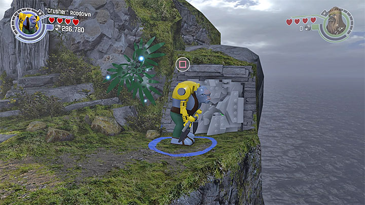 The cracked wall is to the right of the chapters destination point - Epilogue - Lukes Island | Minikits and red bricks - Minikits and red LEGO bricks - LEGO Star Wars: The Force Awakens Game Guide