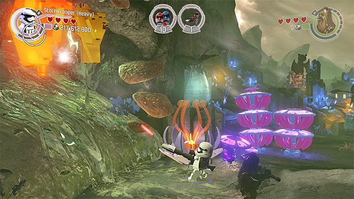 Special requirements: a character that can destroy golden objects (for example the stormtrooper with a heave blaster) - Rathtar Hunting | Minikits and red bricks - Minikits and red LEGO bricks - LEGO Star Wars: The Force Awakens Game Guide