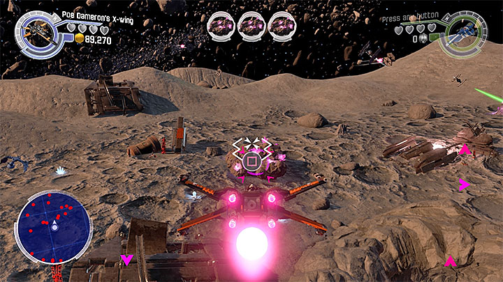 One of the large boulders that must be hit with a photon torpedo. - Poe to the Rescue | Walkthrough - Side missions - LEGO Star Wars: The Force Awakens Game Guide