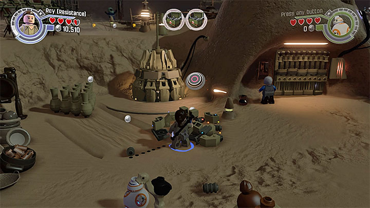 Construction place of the second barrel. - Chapter 1 - Assault on Jakku | Minikits and red bricks - Minikits and red LEGO bricks - LEGO Star Wars: The Force Awakens Game Guide