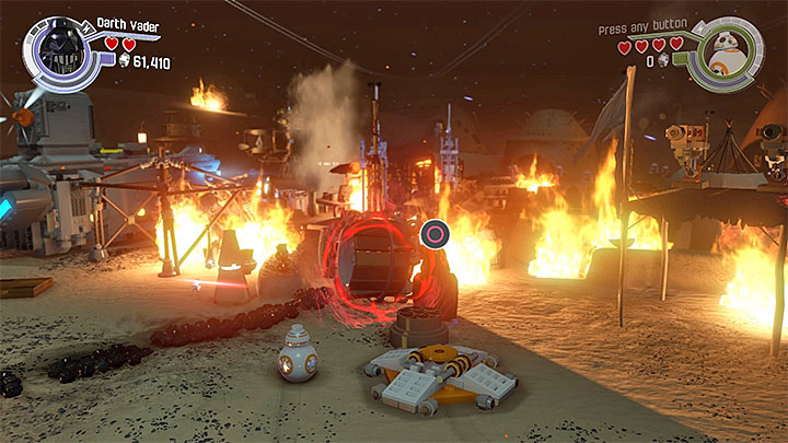 Use the Force on the remains of the water tower. - Chapter 1 - Assault on Jakku | Minikits and red bricks - Minikits and red LEGO bricks - LEGO Star Wars: The Force Awakens Game Guide