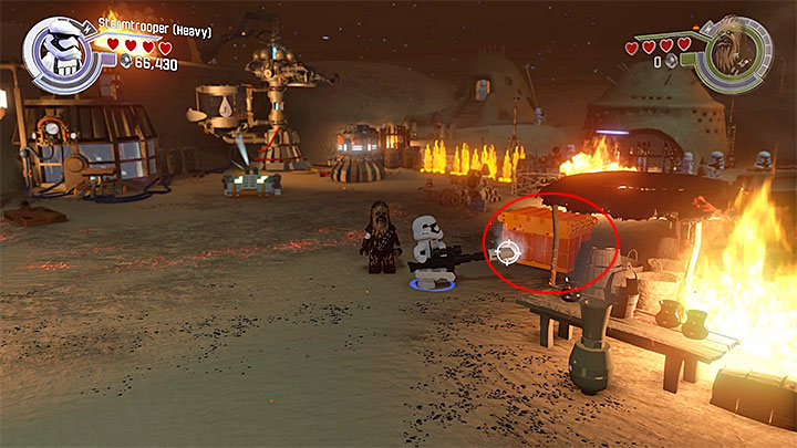 Special requirements: a character capable of destroying golden objects (like a stormtrooper with a heavy blaster) - Chapter 1 - Assault on Jakku | Minikits and red bricks - Minikits and red LEGO bricks - LEGO Star Wars: The Force Awakens Game Guide