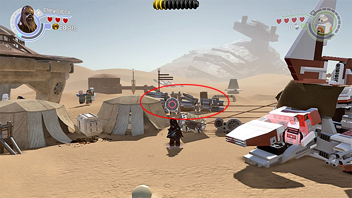 Reward for collecting the brick: stud multiplier x8 - Chapter 3 - Niima Outpost | Minikits and red bricks - Minikits and red LEGO bricks - LEGO Star Wars: The Force Awakens Game Guide