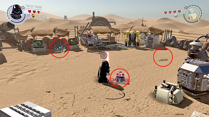 Special requirements: a character capable of using the Force (like Darth Vader) - Chapter 3 - Niima Outpost | Minikits and red bricks - Minikits and red LEGO bricks - LEGO Star Wars: The Force Awakens Game Guide