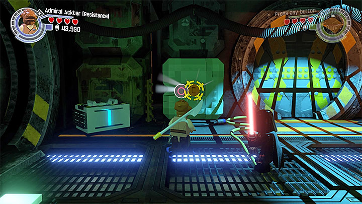 A handle where you must use the grappling hook. - Chapter 4 - The Eravana | Minikits and red bricks - Minikits and red LEGO bricks - LEGO Star Wars: The Force Awakens Game Guide