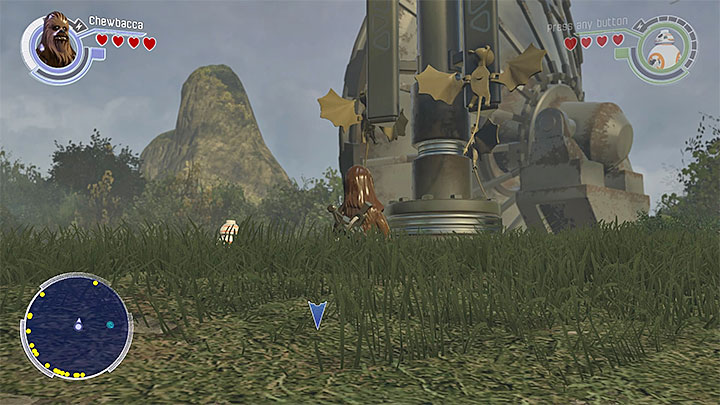 In order to obtain the golden brick first you must reach the antenna shown on the above picture - it is the point 21A on the map - DQar (Resistance hideout) collectibles & minor missions map - Maps - LEGO Star Wars: The Force Awakens Game Guide