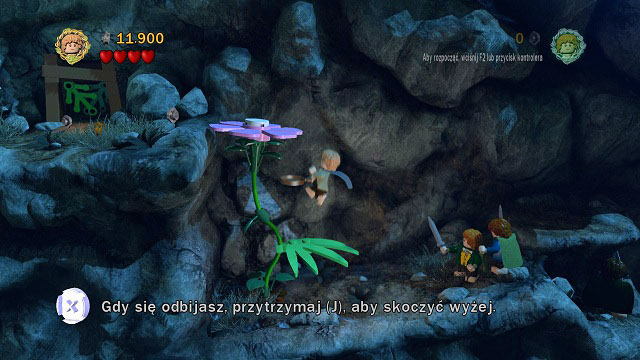 After crossing the chasm, Sam will have to place a plant thanks to which you will receive two stones - Weathertop - Walkthrough - Act I - LEGO The Lord of the Rings - Game Guide and Walkthrough