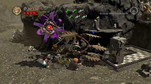 Sam will have to place a plant and move the pillar so that you can use it as a platform - Taming Gollum - Walkthrough - Act II - LEGO The Lord of the Rings - Game Guide and Walkthrough