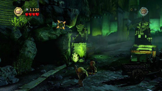 Shoot the target above you at the beginning of the level and afterwards use Aragorn to pick up the item - Secret Stairs - Collectibles - LEGO The Lord of the Rings - Game Guide and Walkthrough