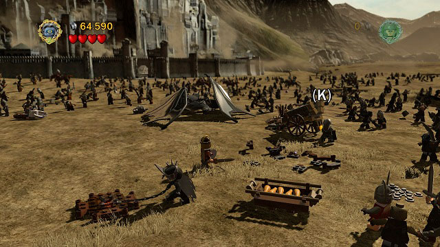 They will give you green and red herbs - you need to combine them into a first-aid kit, head to the right side of the arena, dig up bricks and create an orange handle - Battle of Pelennor Fields - Collectibles - LEGO The Lord of the Rings - Game Guide and Walkthrough