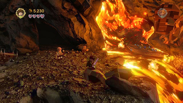 Right before the first lake of fire; destroy the nearby boulders and build a platform from its remains - Mount Doom - Collectibles - LEGO The Lord of the Rings - Game Guide and Walkthrough