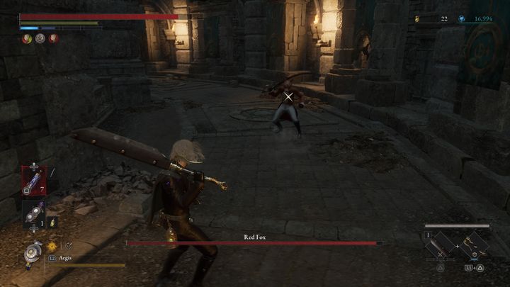 Like most human opponents, in this case you will be able to sneak up on the boss from behind to use a deadly blow - Lies of P: How to beat the Red Fox boss? - Sidebars - Lies of P Guide