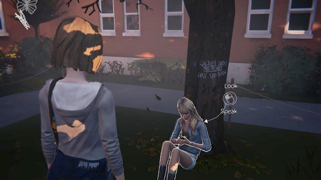 Approach Taylor, who is sitting by the tree and speak with her if you want to get another journal entry - Life is Strange: Out of Time, Chapter 2 - Walkthrough - Life is Strange Game Guide & Walkthrough