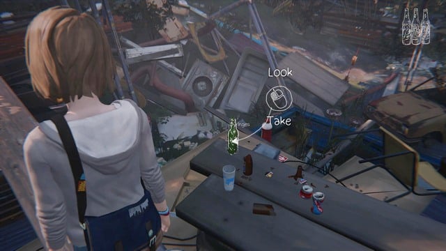 Right next to Chloe, on the left side, you will find a passageway leading to an elevation, from where you will be able to get the last bottle - Life is Strange: Out of Time, Chapter 3 - Walkthrough - Life is Strange Game Guide & Walkthrough