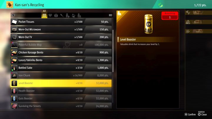 You can additionally use certain consumable items: These are - Infinite Wealth: How to accumulate experience (XP) and level up fast? - FAQ - Like a Dragon Infinite Wealth Guide