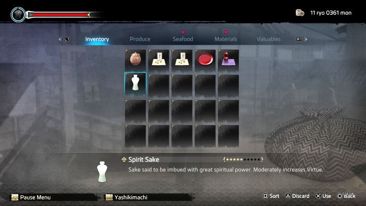 There are items that can increase Virtue - an example of such an object - Spirit Sake - is shown in the screenshot above - Like a Dragon Ishin: How to earn Virtue Points? - Ryoma and character development - Like a Dragon Ishin Guide