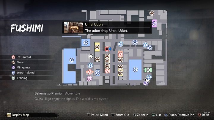 Umai Udon is located in the middle of the Fushimi district, on the Fushimi Ichibangai street - Like a Dragon Ishin: Friendships - Shops - Secrets and activities - Like a Dragon Ishin Guide