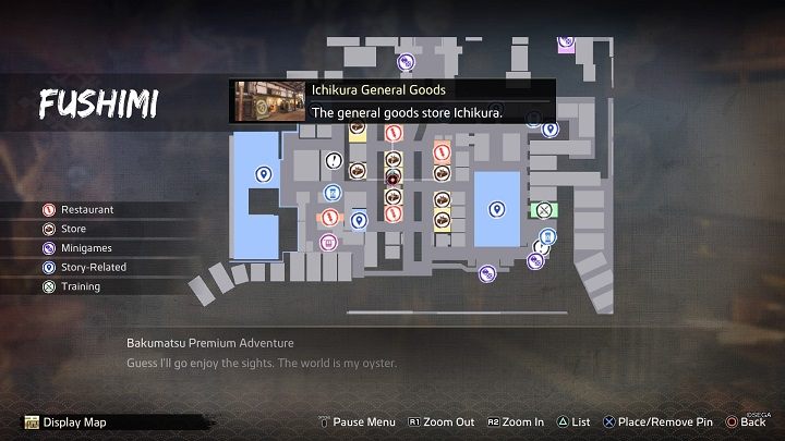 The Ichikura Owner is located in the middle of the Fushimi district, in the Ichikura General Goods store on the Fushimi Ichibangai street - Like a Dragon Ishin: Friendships - Shops - Secrets and activities - Like a Dragon Ishin Guide