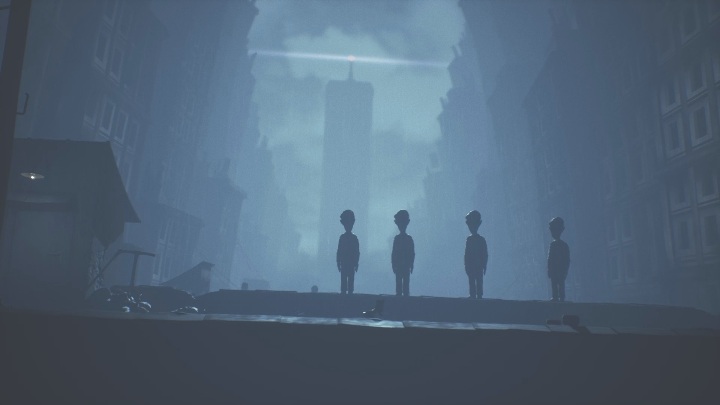 After you land on the roof, you will spot a cluster of people - Little Nightmares 2: Building - Chapter 4 walkthrough - Chapter 4 - Getting to the Tower - Little Nightmares 2 Guide