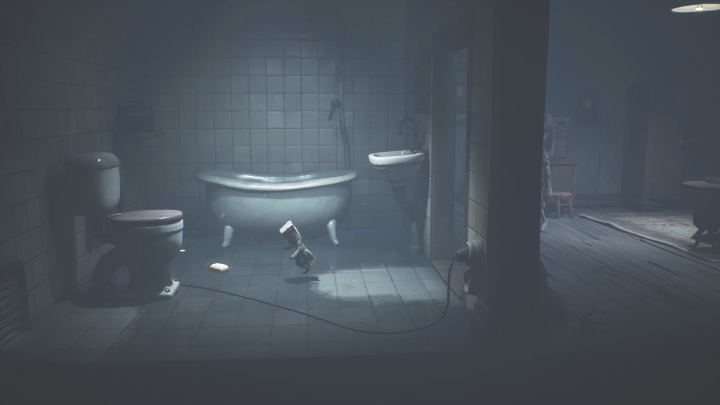 Quickly return the bathroom and jump into the spot right next to the shaft entrance - Little Nightmares 2: Building - Chapter 4 walkthrough - Chapter 4 - Getting to the Tower - Little Nightmares 2 Guide