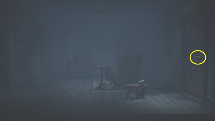 Once you have got rid of the woman, you just have to push the stool to the door and jump onto the door handle - Little Nightmares 2: Building - Chapter 4 walkthrough - Chapter 4 - Getting to the Tower - Little Nightmares 2 Guide