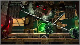 After pressing both switches, a platform will move out - jump onto it and press the switch in the niche - Final Test - Da Vinci's Hideout - LittleBigPlanet 2 - Game Guide and Walkthrough