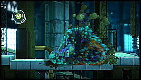 Jump over the electrified surface by grabbing the sponge - Currant Affairs - Victoria's Laboratory - LittleBigPlanet 2 - Game Guide and Walkthrough